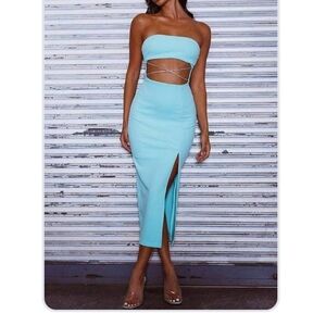 Strapless Aqua Cutout Dress